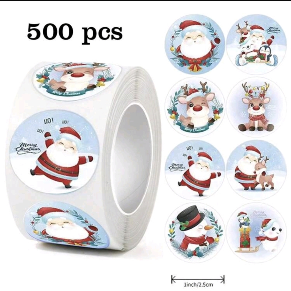 Christmas Santa and Reindeer Sticker Roll